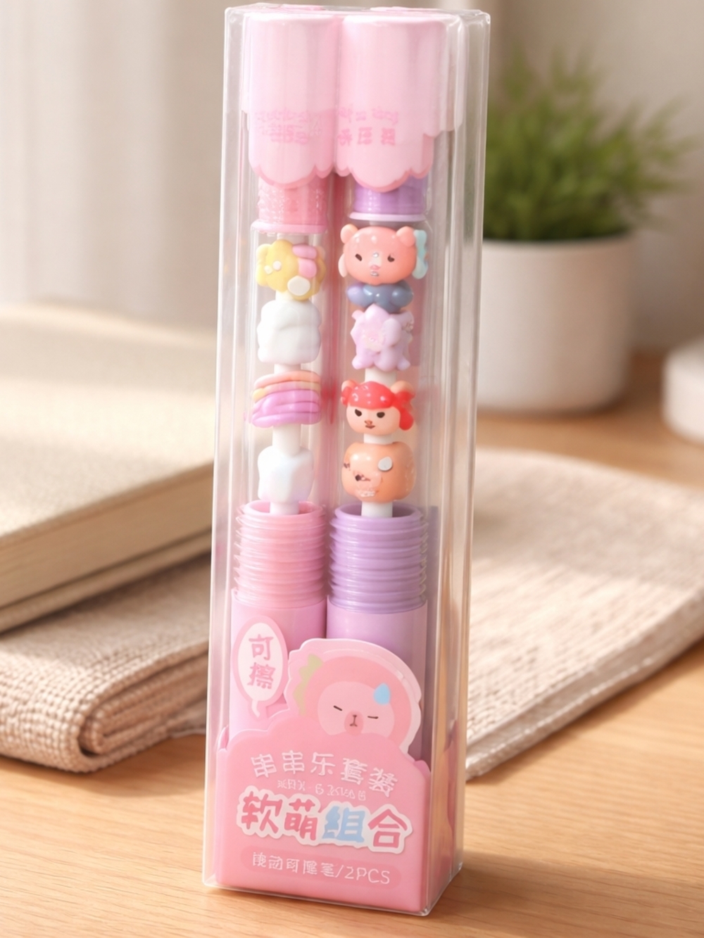 Source Unknown Pink and Lavender Cute Animal Bead Pens - 2 Pack